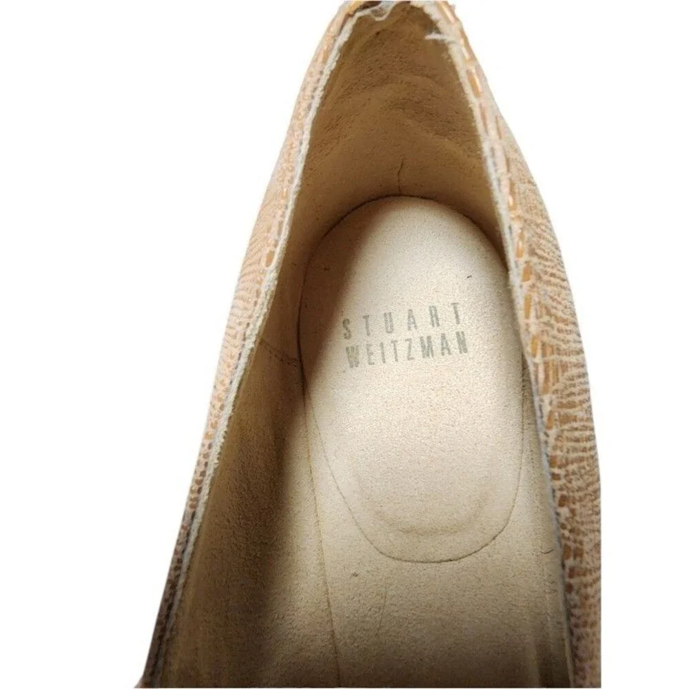 Stuart Weitzman 'Bucalina' Wedge Pumps Size 9.5 Lizard-Embossed Leather Beige